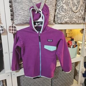 Patagonia Kids Fleece Hoodie in Purple and Aqua